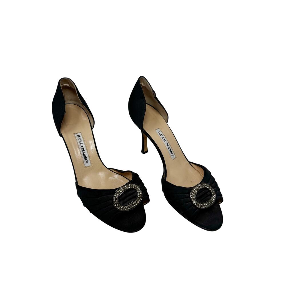 Manolo Blahnik Sedaraby Black Embellished D’Orsay Heels EU 40.5